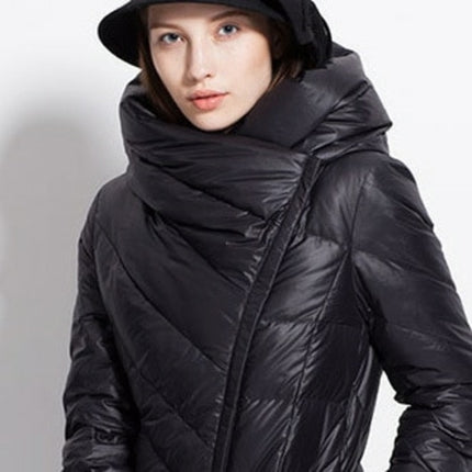 Womens Winter Down Coat Waterproof Long Thick Large Size Hat Black