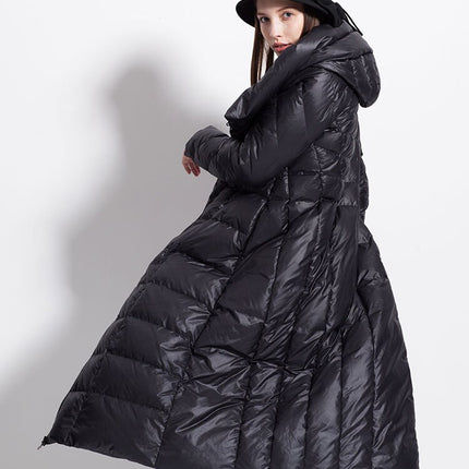 Womens Winter Down Coat Waterproof Long Thick Large Size Hat Black
