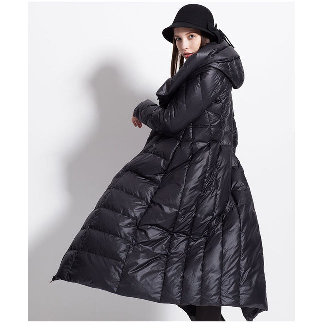 Womens Winter Down Coat Waterproof Long Thick Large Size Hat Black