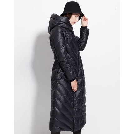 Womens Winter Down Coat Waterproof Long Thick Large Size Hat Black