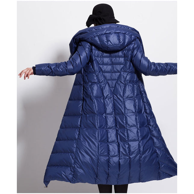 Womens Winter Down Coat Waterproof Long Thick Large Size Hat Black