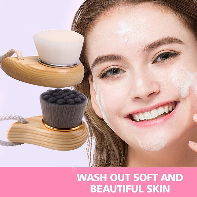 Wooden Handle Facial Cleansing Brush Soft Fiber Hair Exfoliating