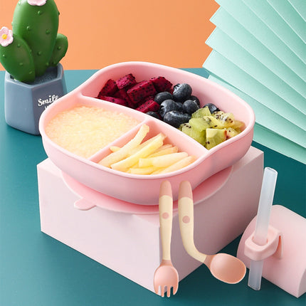 Big Sucker Children's Silicone Dinner Plate Integrated Food Supplement Partitioned