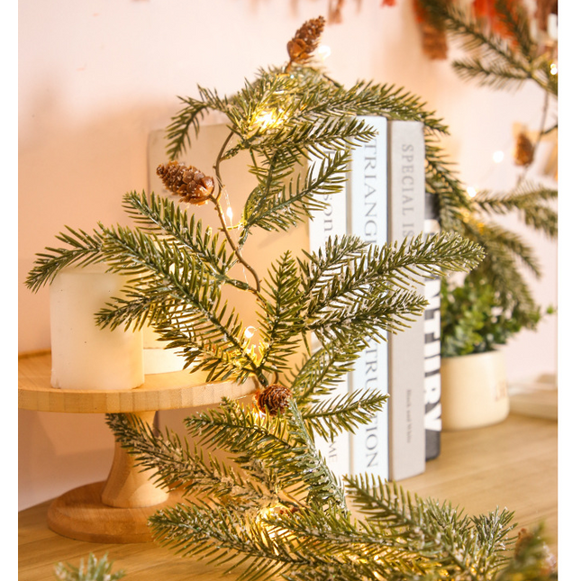 Led Lights Wall Hanging Lamp Rattan Copper Decoration Home Fake Pine Needles New Wreath Window Green For Thanksgiving Christmas