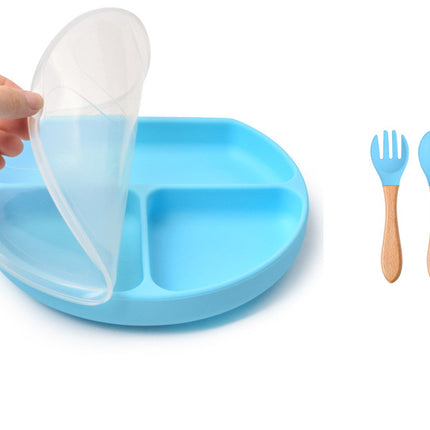 Baby Food Supplement Spoon Integrated Silicone Dinner Plate Set