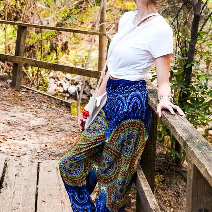 Blue Geometric Women Boho Pants