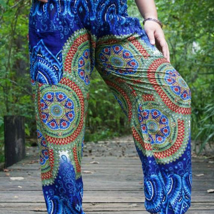 Blue Geometric Women Boho Pants