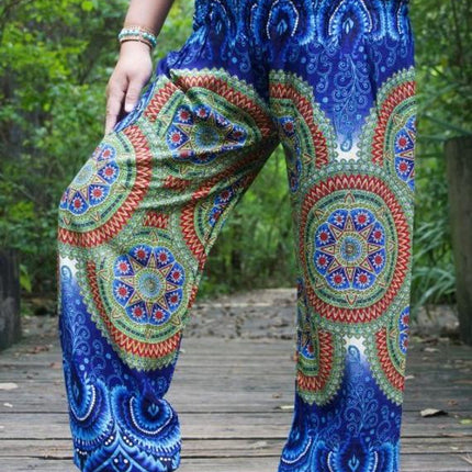 Blue Geometric Women Boho Pants