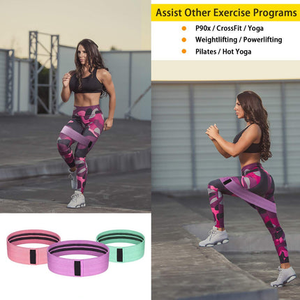 3PCS Unisex Resistance Bands Elastic Fabric Booty Bands Set Non-slip